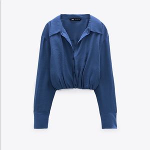 ZARA Flowy Cropped Shirt Blue